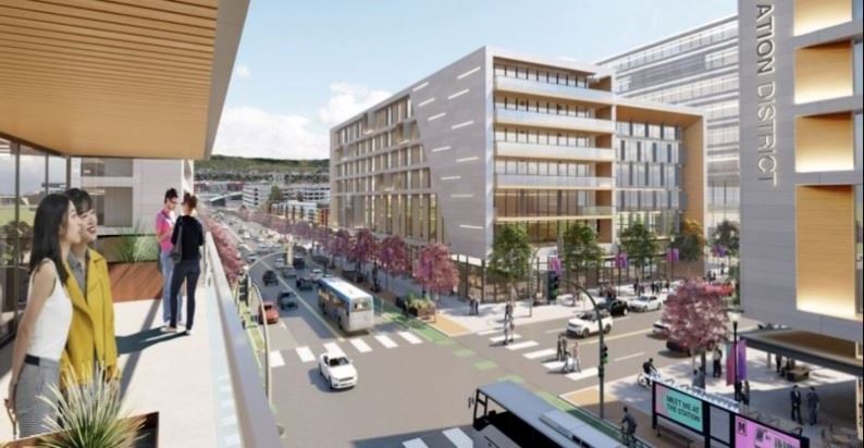 Milpitas Innovation District Rendering of Employees Looking Outside From an Office Building Window