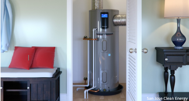 Heat pump water heater inside closet inside home